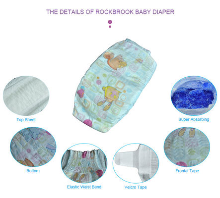 Clothlike PE Printed Backsheet Disposable Baby Diapers With Spandex Elastic Waistband